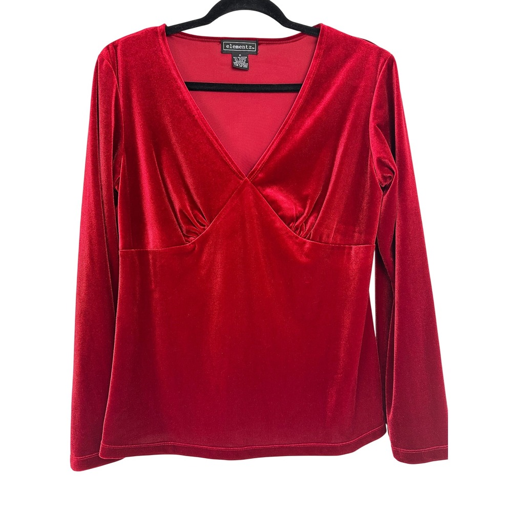 Elementz Red Velvet V-Neck Long Sleeve Empire Waist Top Medium Whimsygoth Vamp